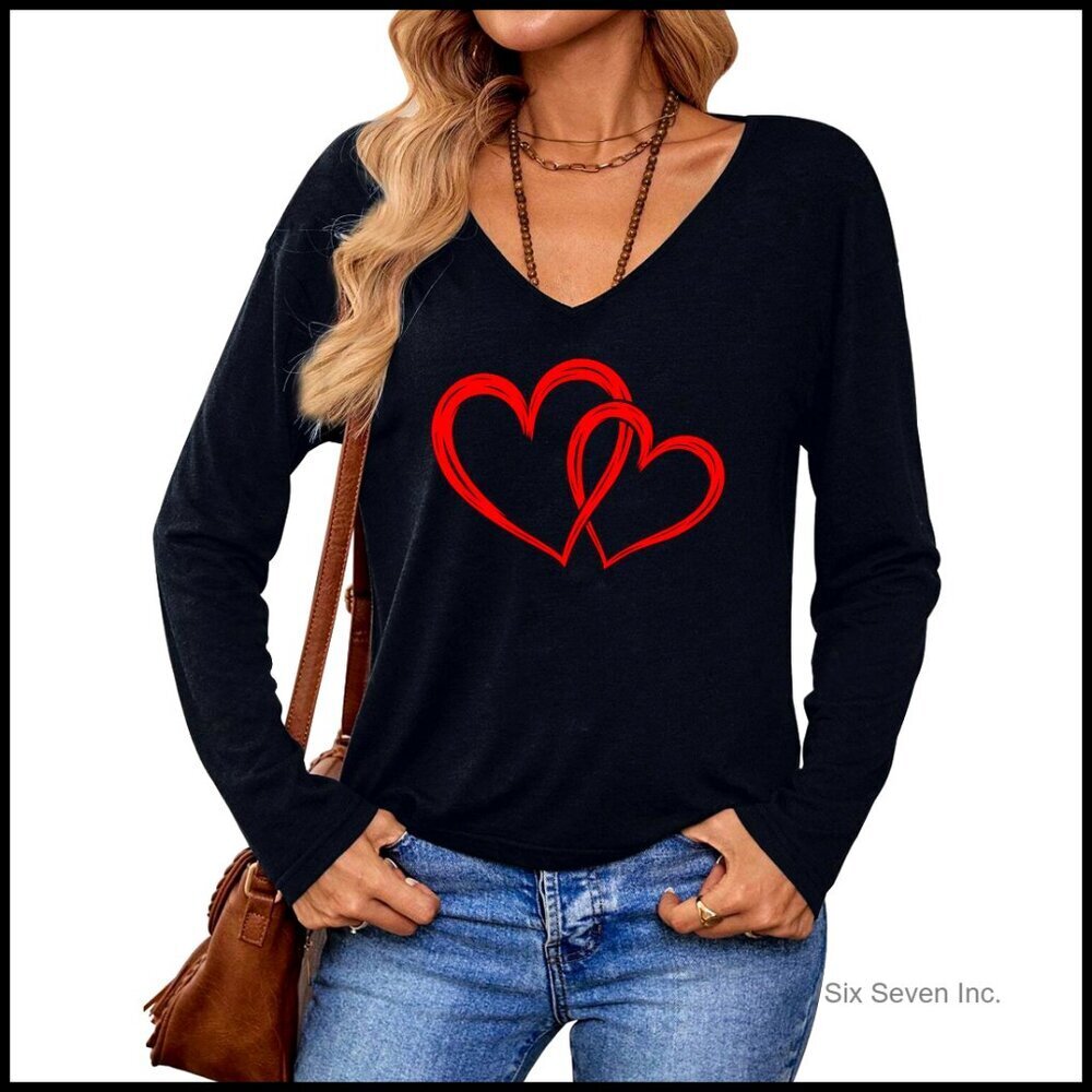 Boho Cow Skull Western Long Sleeve V Neck Graphic Tee Vintage Country Style